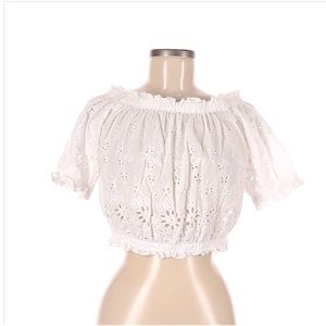 Honey Punch White Eyelet Off Shoulder Top, S